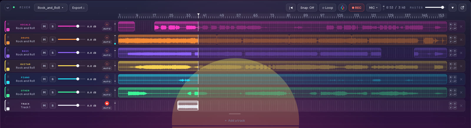 A recorded take in its own lane under the stems